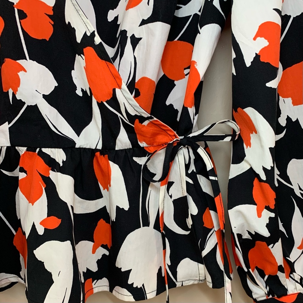 Who What Wear Black/Ivory/Orange Tulip Print Peplum, Long Sleeve Blouse,… - Picture 3 of 9